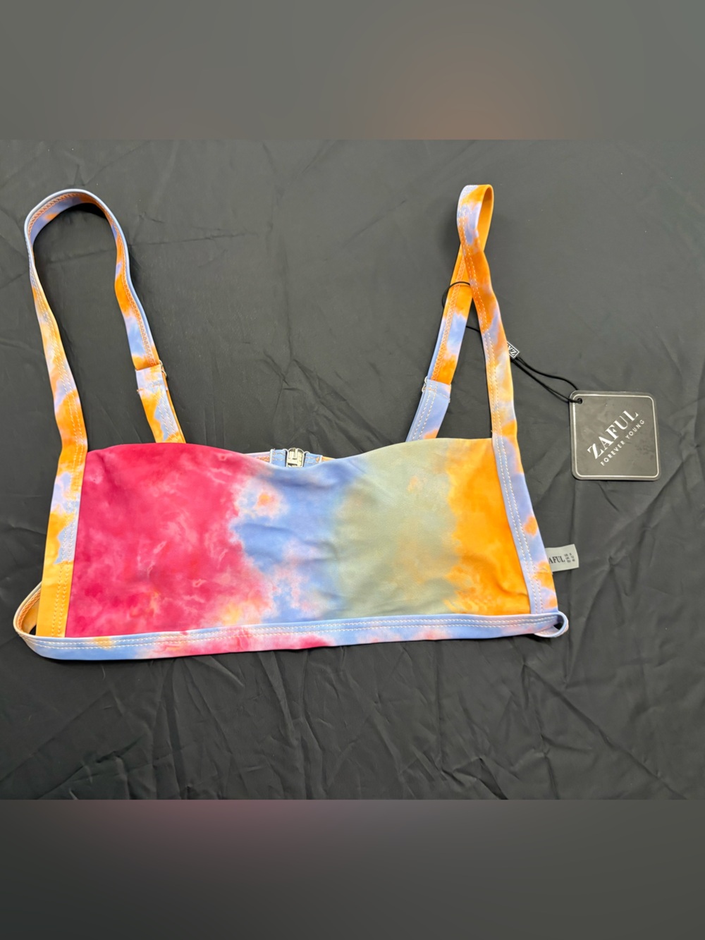 Zaful Tie-Dye Bandeau Bikini Top in Pink, Blue, Orange